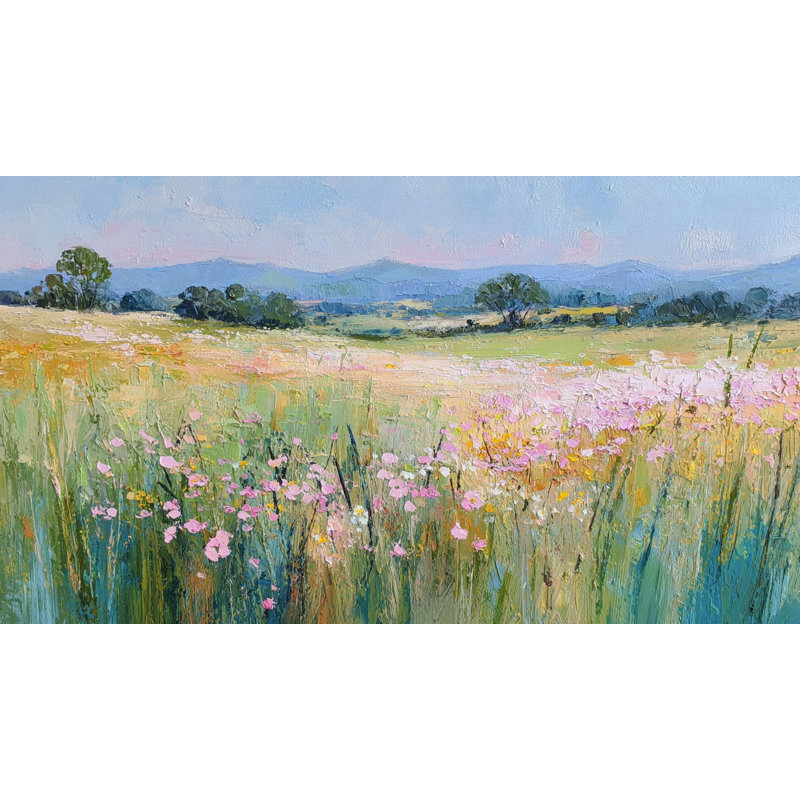 «Pastel Wildflower Meadow Landscape», reproduction d'art sur toile tendue, 55"W x 30"H x 1.5"D
