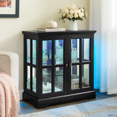 Vitrine lumineuse à DEL, vitrine antique avec tablettes réglables, vitrine de qualité rétro avec portes en treillis, bibliothèque élégante et armoire de rangement pour la décoration intérieure et l'organisation
