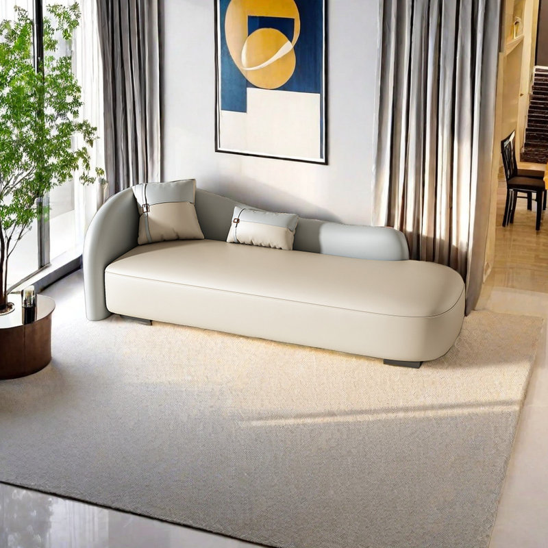Chaise longue simple, moderne, paresseuse, décontractée, élégante, en similicuir, Accoudoir à gauche (vu de face)