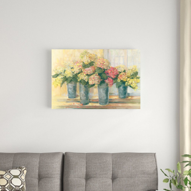 «Hydrangea Bouquets» par Carol Rowan, reproduction d'art sur toile tendue, H 20 po x l 30 po