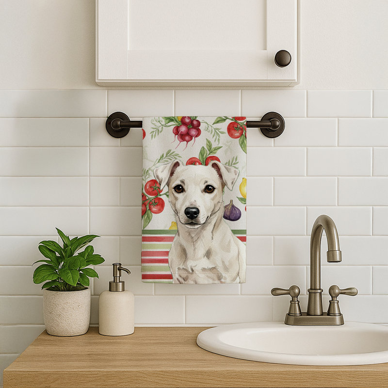 White Jack Russell Terrier Vegetables Kitchen Towel, White Jack Russell Terrier