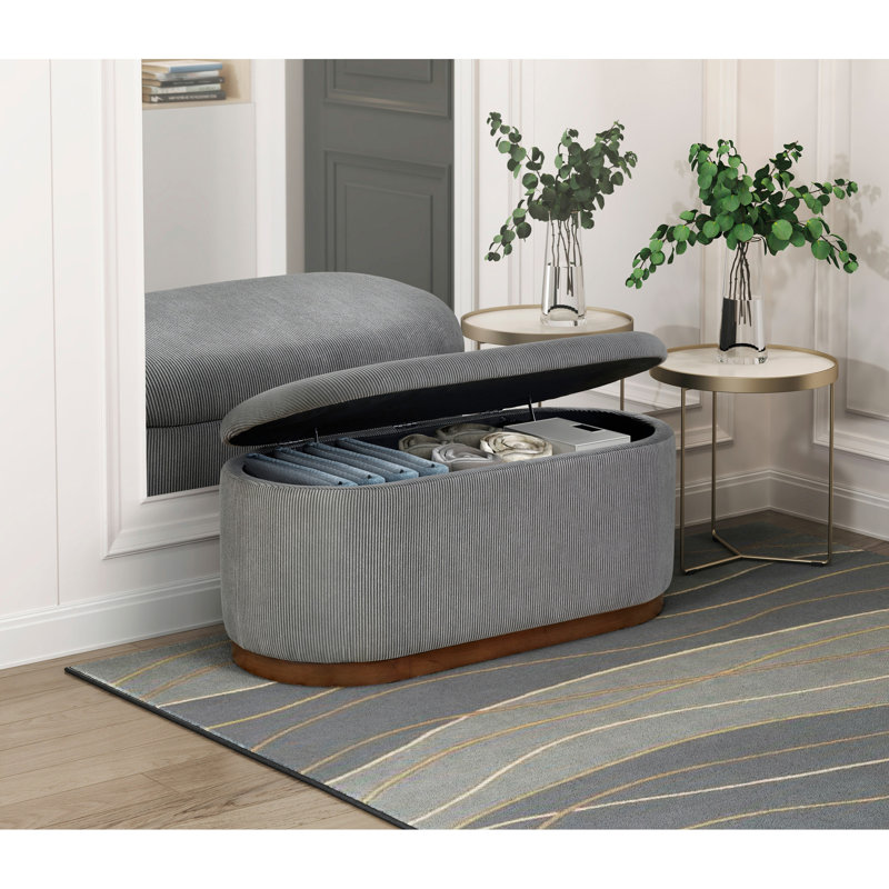 Lift Top Storage Bench Foam Cushioned Seat Corduroy Fabric Upholstery 1pc, Gray