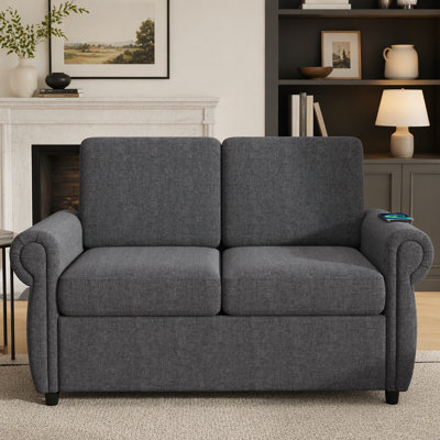 Pull Out Loveseat Sofa Bed Twin Size Sleeper with Memory Foam Mattress & Dual USB Ports for Compact Living Room & Apartment Spaces