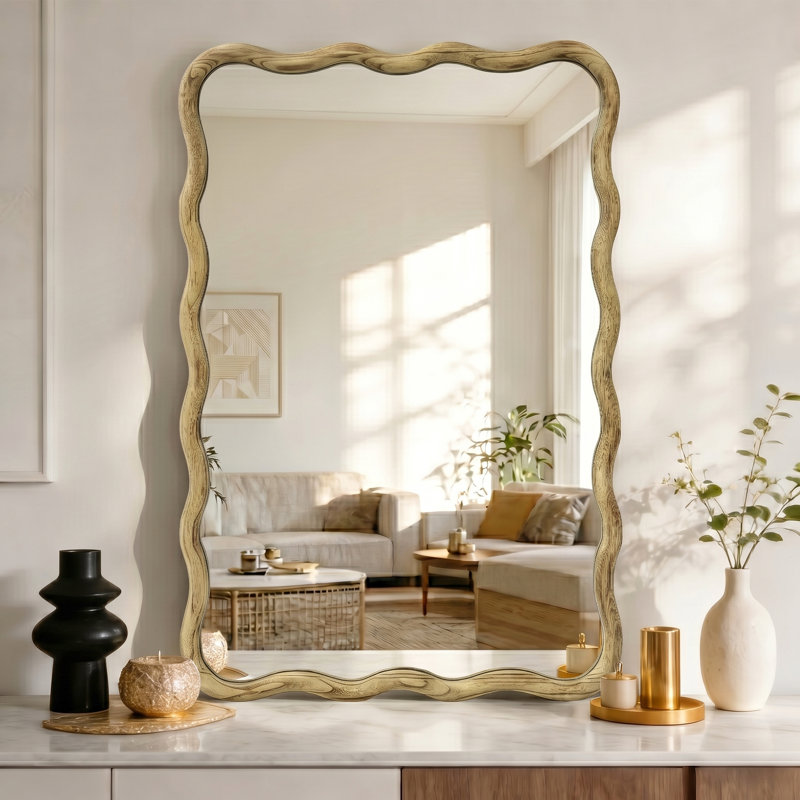 Castin Solid Wood Flat Wall Mirror, 36" x 24", Natural Wood