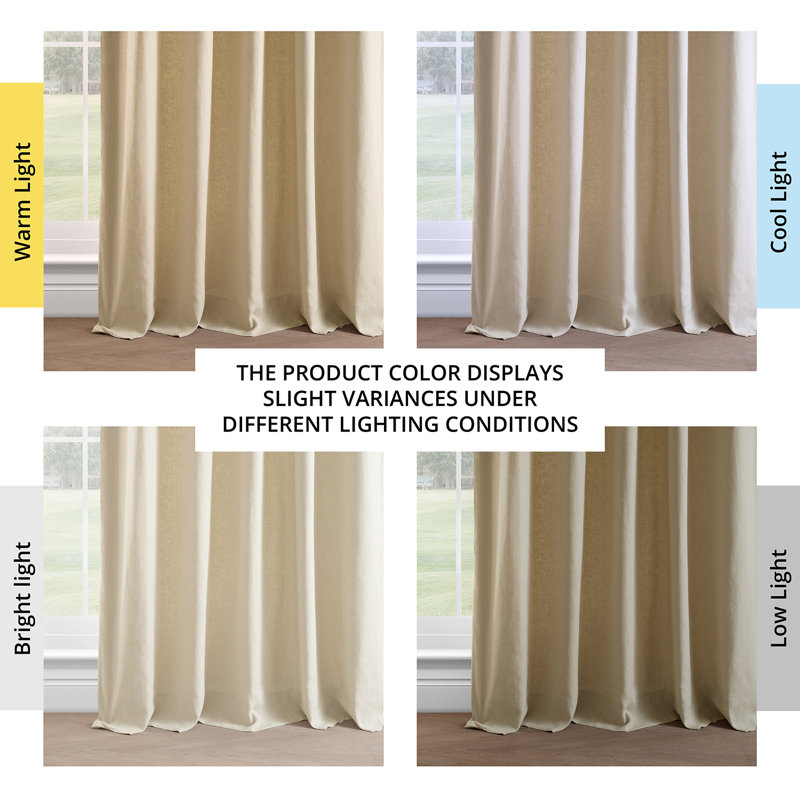 Briella French Linen Room Darkening Curtain, Walnut Beige, 50" W x 108" L