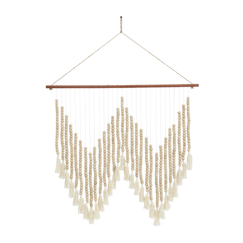 Suspension murale en tissu / bois avec tige, Brun