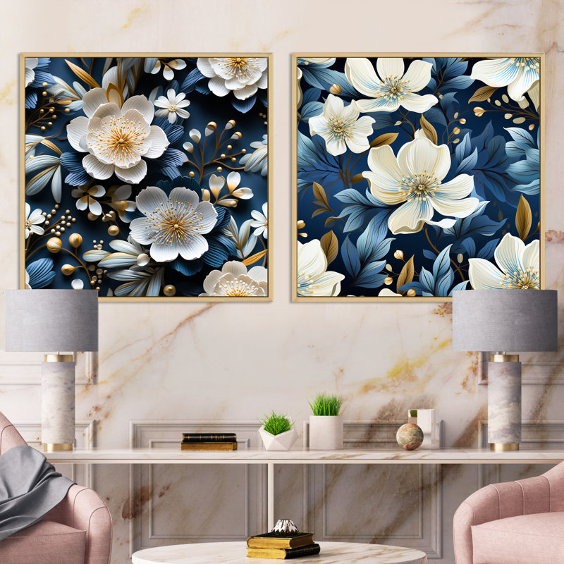Gattis - Ensemble de 2 collages carrés floraux, Cadre flottant brun, H 36 po x l 73 po