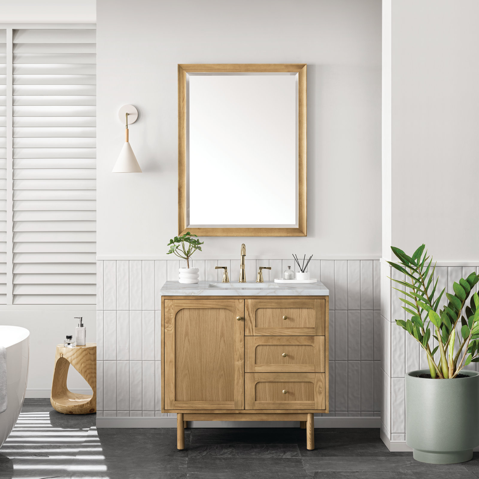 Laurent 36" Single Bathroom Vanity, Light Natural Oak, Victorian Silver, 8" Widespread