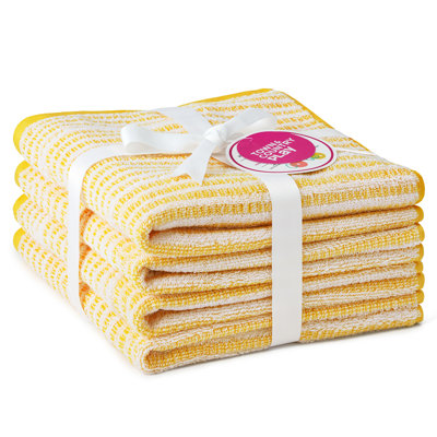 TOWN & COUNTRY PLAY 4-Piece Striped Reversible Terry Brights Hand Towel Set, 20x30-Inch, 100% BCI Cotton