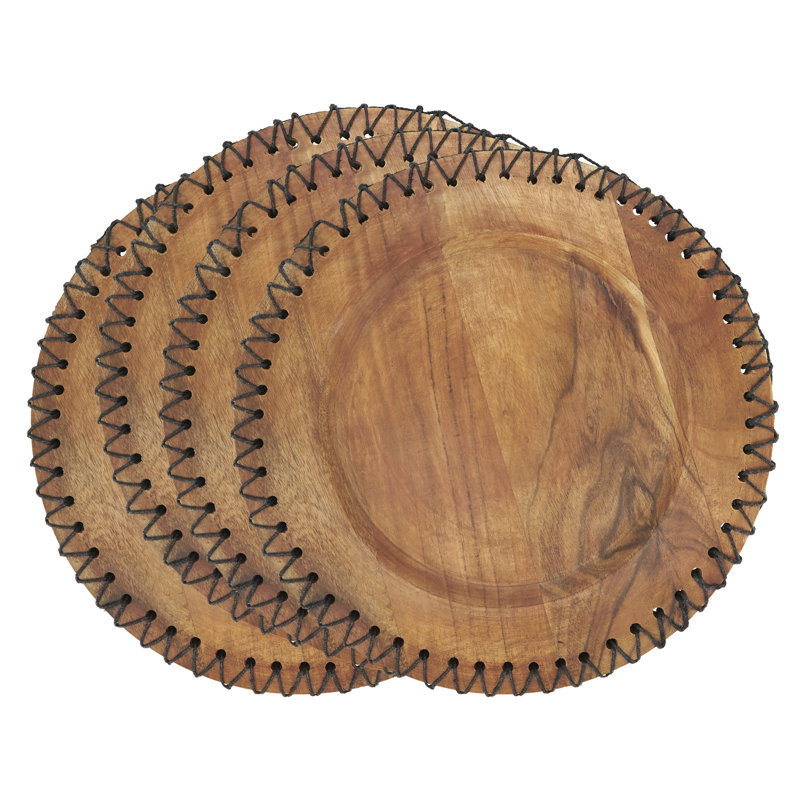 Chargeur de bois Rustic Stitched Edge (ensemble de 4), Brun