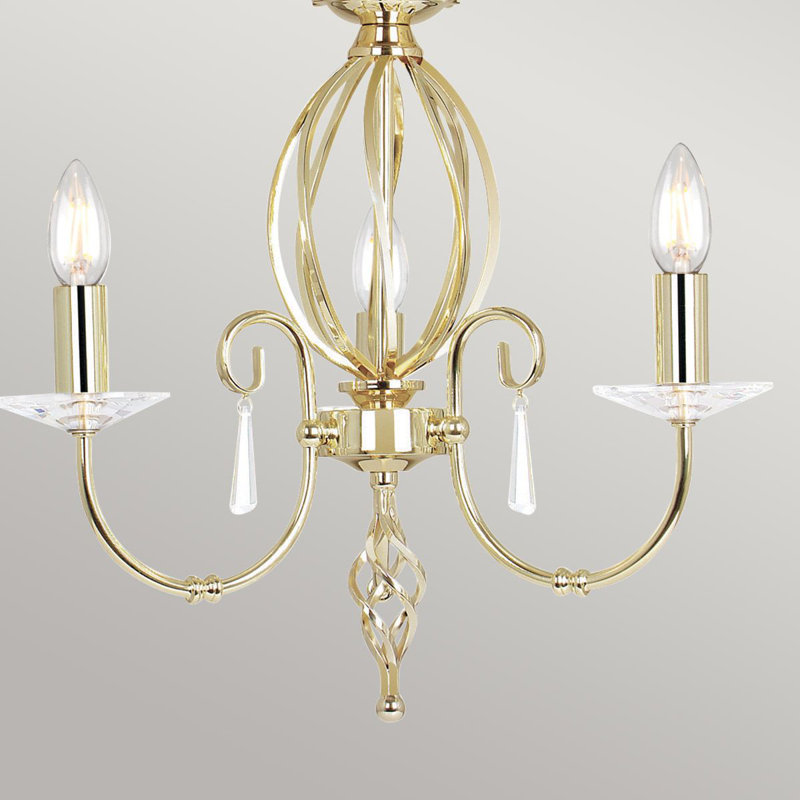 Thebes 3 - Light Candle Style Chandelier, Polished Brass