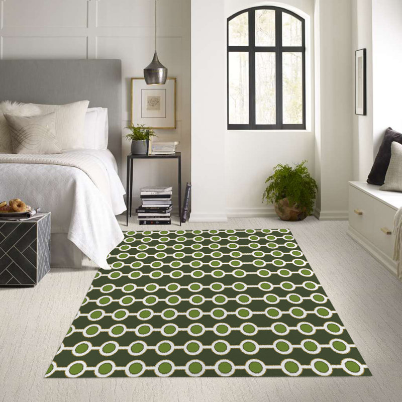 Tapis d'intérieur / extérieur en polyester tissé à la machine rectangulaire à pois vert, Rectangle 5 pi x 7 pi