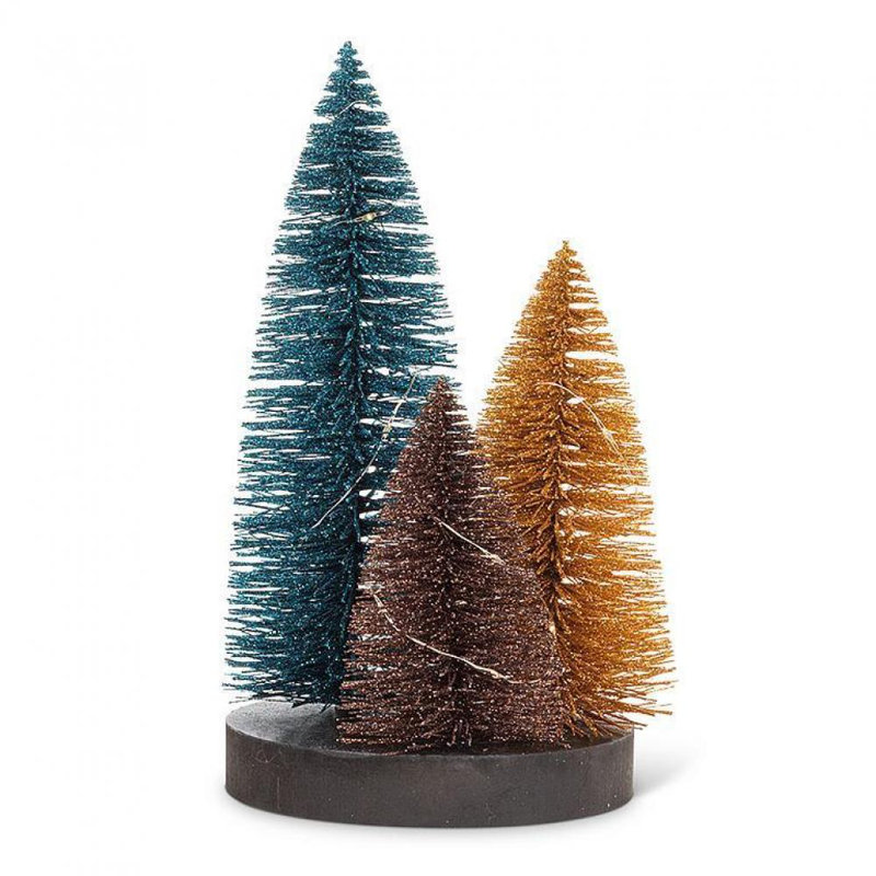 Glitter Led Trees On Square Base Figurine, Multi