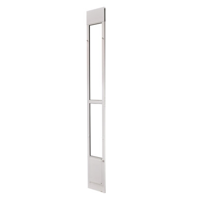 Porte pour chien pour porte coulissante en verre, hauteur réglable de 91 à 96 po, cadre en alliage d'aluminium avec charnières rotatives en métal, serrure, rabat 8 1/4 x 12 1/4 po, porte pour animaux coulissante en verre pour locataires
