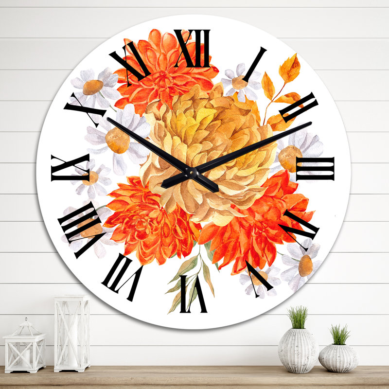 Bouquet d'automne avec fleurs oranges et jaunes - Horloge murale traditionnelle, Grand
