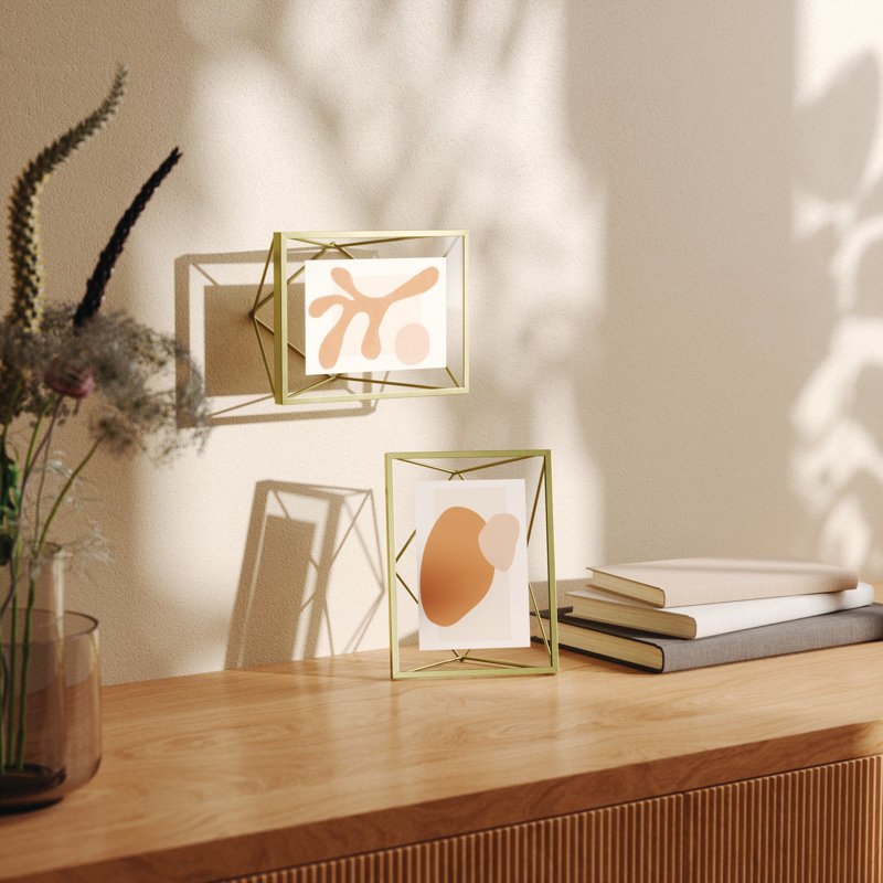 Matte Brass Geometric Floating Picture Frame, 8" x 6"
