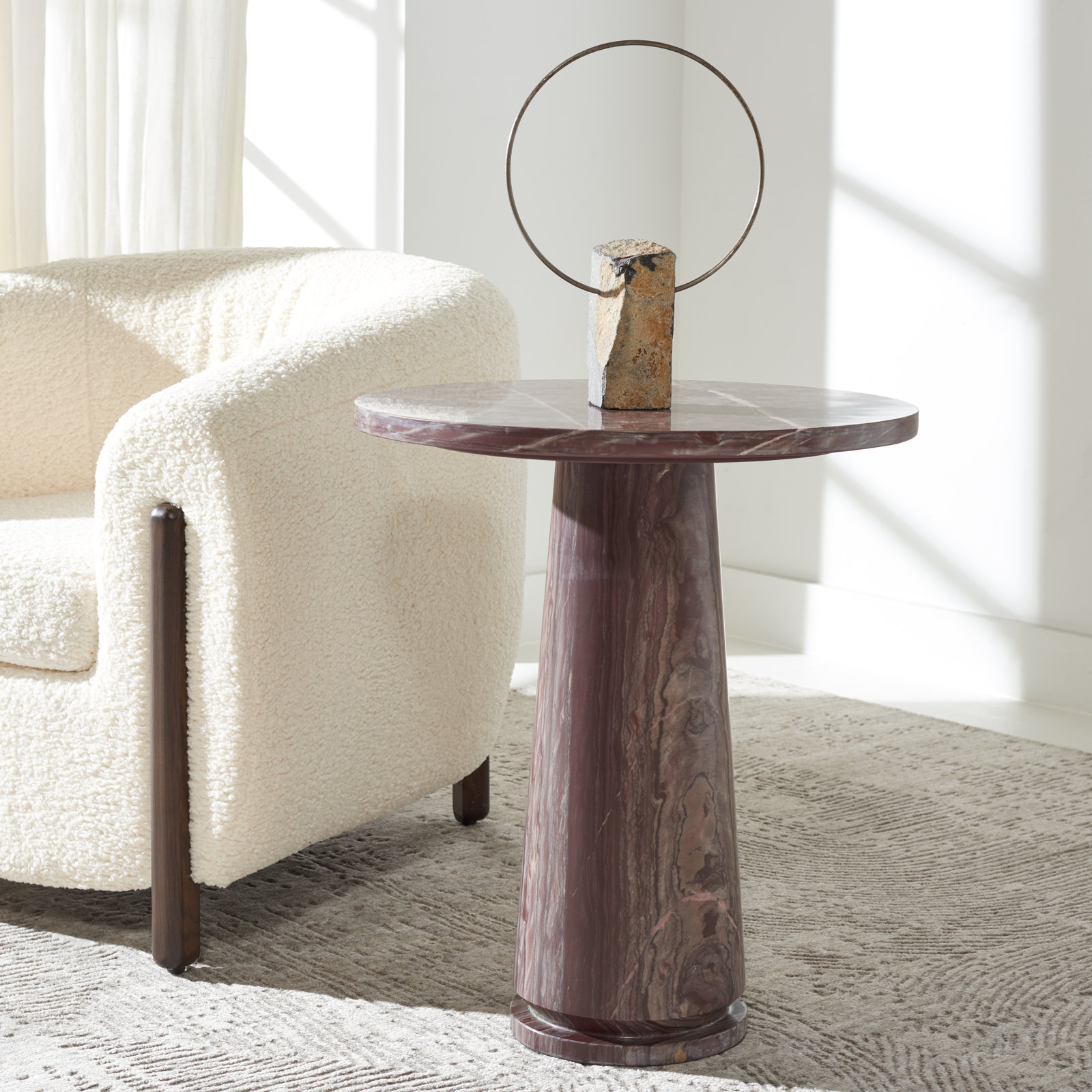 Alysson 21" Genuine Marble End Table, Maroon