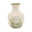 Vase en céramique 7 x 7 x 10 po avec finition blanche et motifs botaniques verts