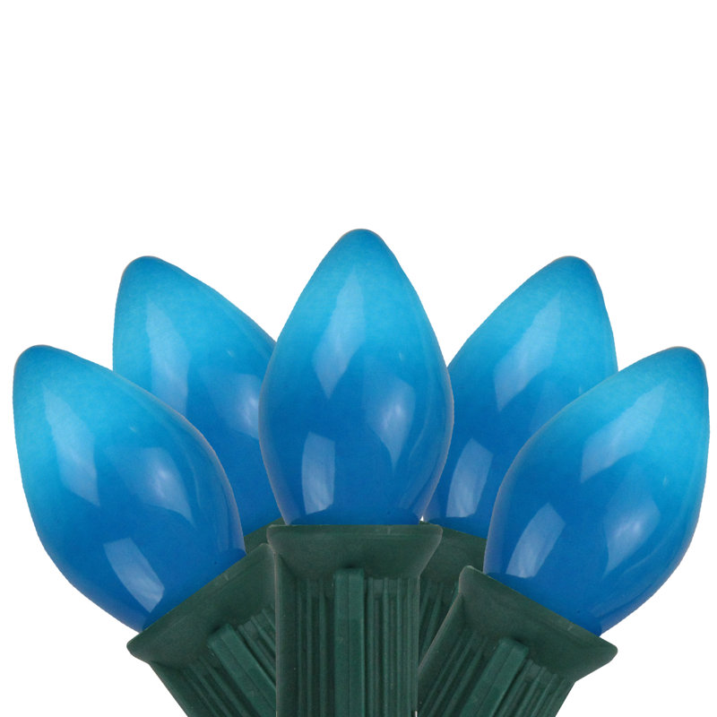 25 lumières de Noël en céramique C7 - fil vert 24 pi, Bleu