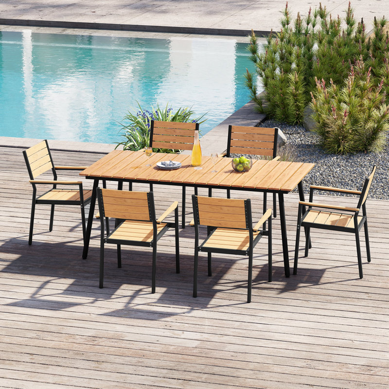 6-Person 70.87''LX33.07''W Outdoor Dining Set with Aluminum Frame, Umbrella Hole and Armchairs, 29.1" H x 70.87" L x 33.07" W