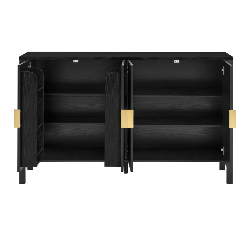 Buffet de 57 po de largeur avec tablettes réglables, Noir