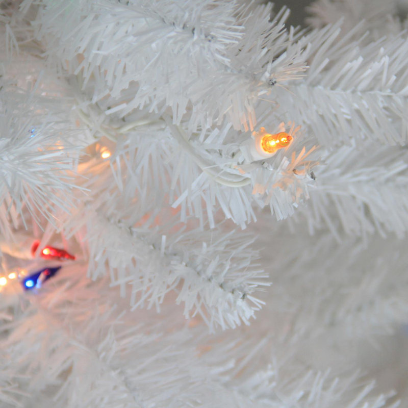 Arbre de Noël artificiel blanc pré-éclairé en cristal - lumières multiples, H 14 pi, Multicolore