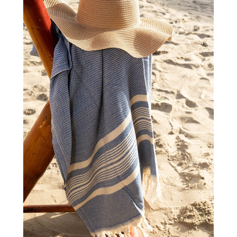 Serviette de bain et de plage Hisar | 100% coton turc biologique | Hammam | Peshtemal | Fouta, Bleu