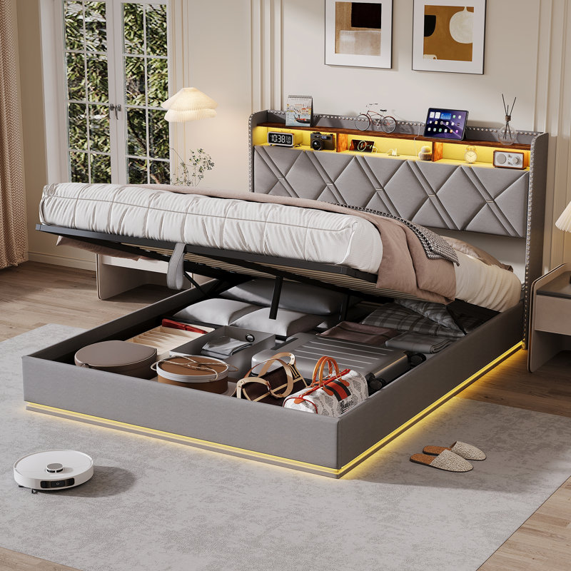 Lift Up Storage Bed Frame, European Double (140 x 200 cm), Grey