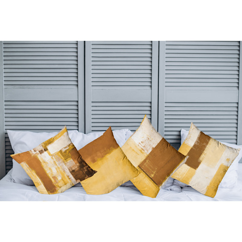 Reversible Pillow Cover, 16" H x 16" W, Mustard Caramel / Brown