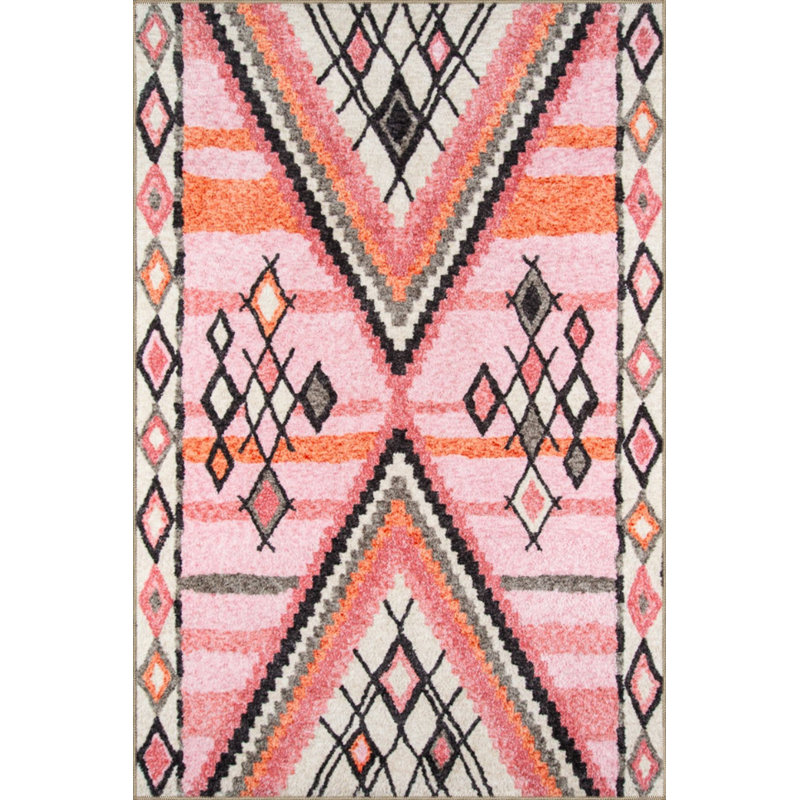 Tapis à motif géométrique rose lavable à la machine, Sous-tapis carré 3 pi 3 po inclus