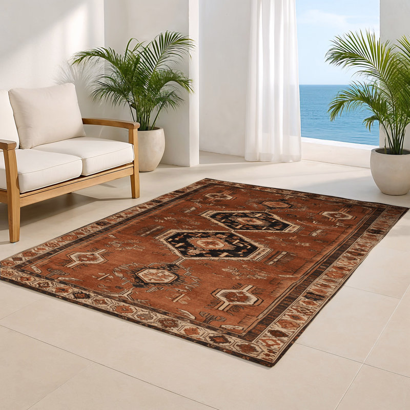Turkish Brown Indoor and Outdoor Area Rug, Rectangle 4' x 6'