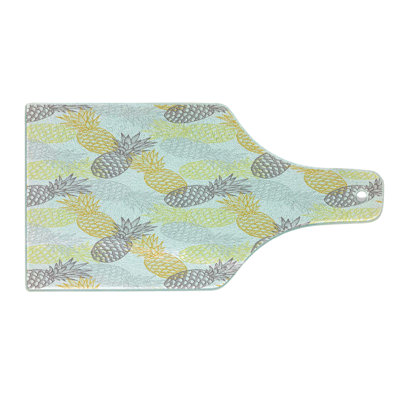 Ambesonne Fruits Tempered Glass Cutting Board Exotic Pineapple Tropics Marigold Dimgray