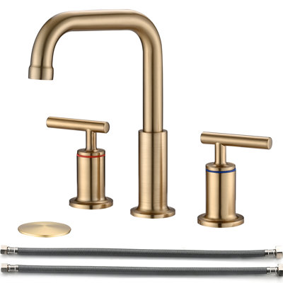 Or brossé 8 po Robinet à large entraxe - fabrication en laiton massif, bec pivotant à 360 °, valves à disque en céramique goutte à goutte, bec à arc élevé pour une salle de bain à éclaboussures réduites avec apparence de brosse dorée optimale