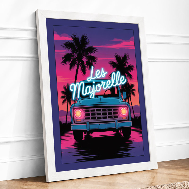 Neon Sunset Truck Retro - Framed Print, A4 - 29.7 x 21.0 cm, White