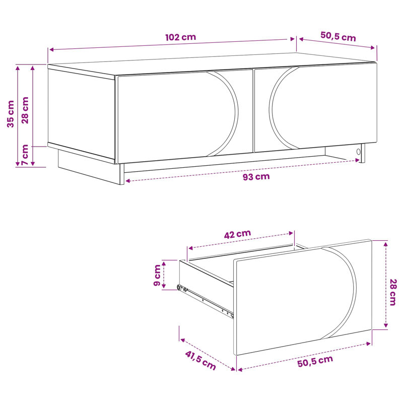 Coffee Table, 35cm H x 102cm W x 50.5cm D, Concrete Grey, Concrete Grey, Concrete Grey