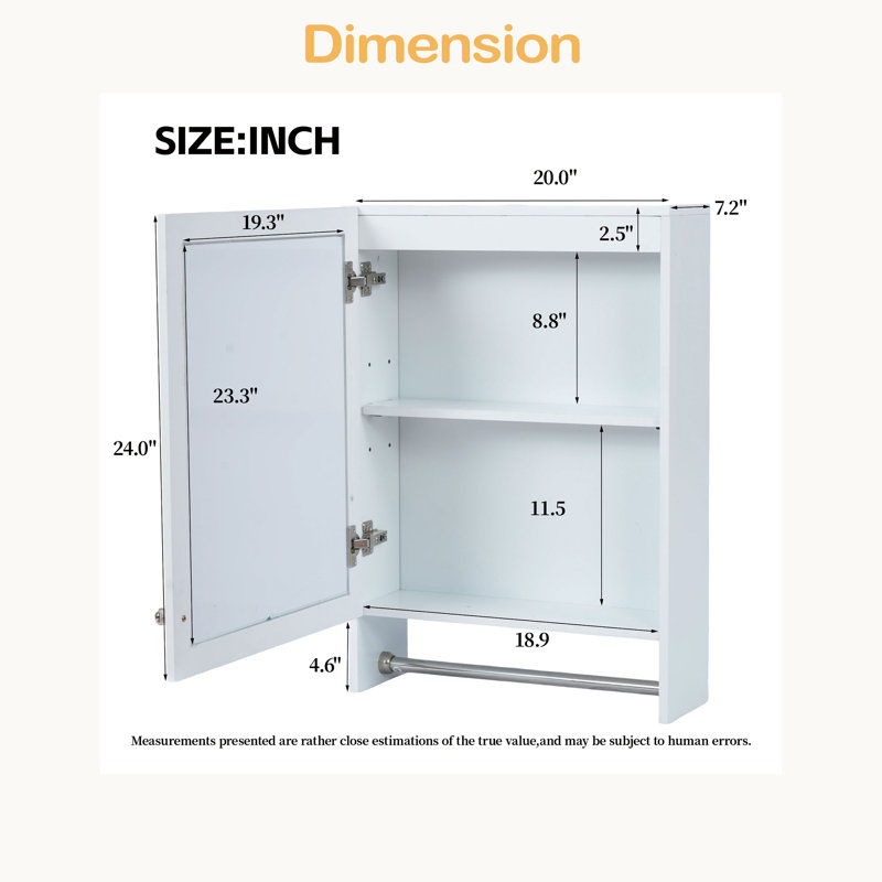 Armoire à pharmacie 3-en-1 à miroir pour salle de bain, armoire à pharmacie murale de 20 pouces avec tablette réglable et porte à fermeture en douceur