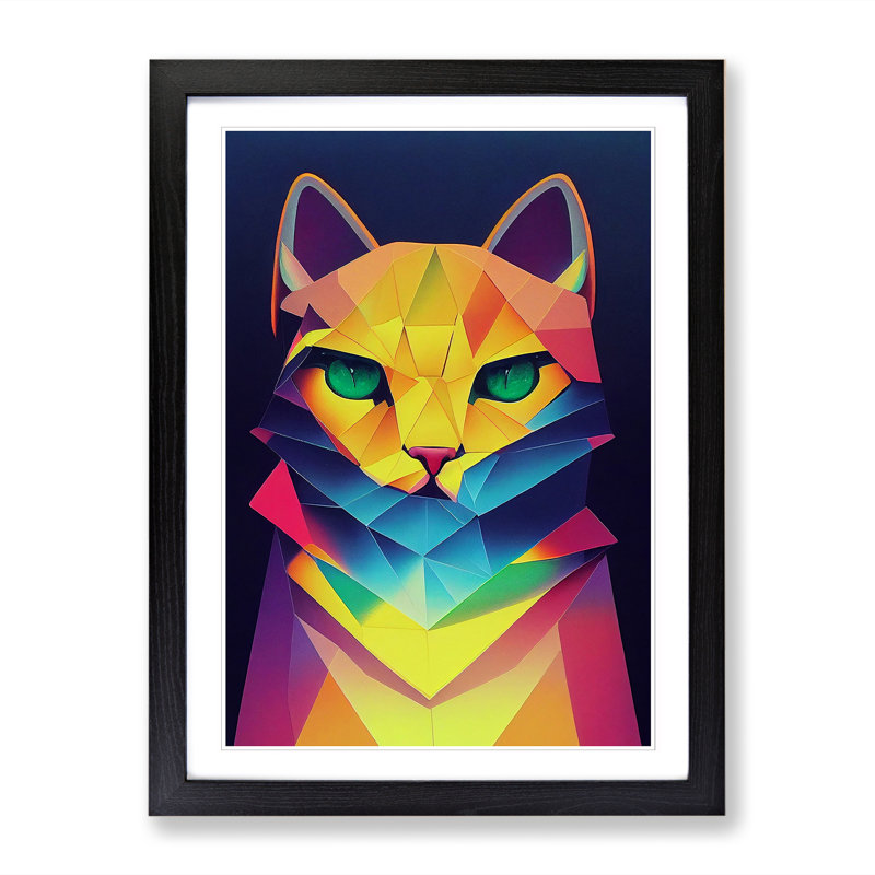 Cat Art Hypreprism - Picture Frame Print, 46cm H x 34cm W, Walnut Framed