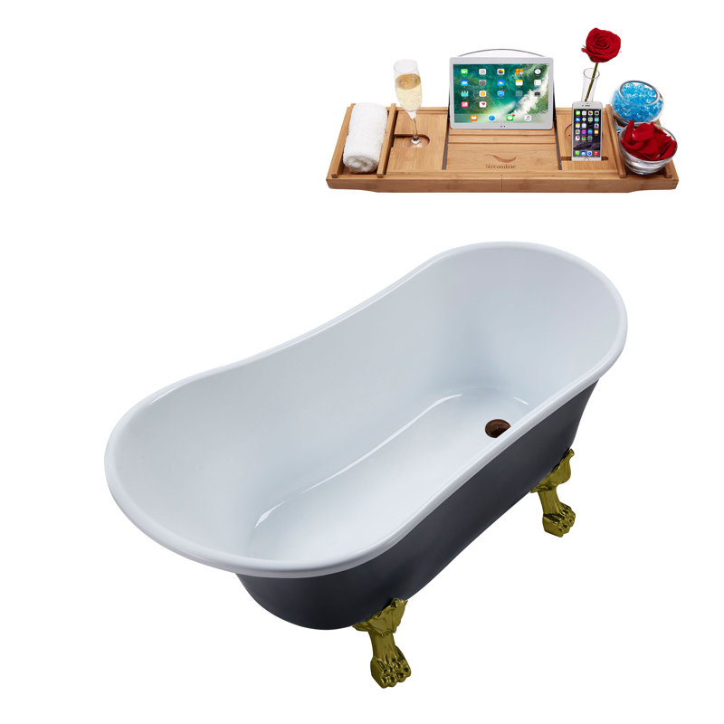 59.1'' x 27.6'' Soaking Acrylic Bathtub, Matte Oil Rubbed Bronze, Brushed Gold
