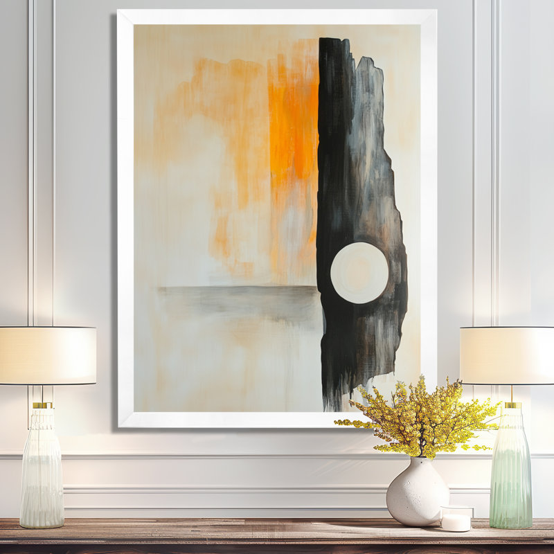 Éclipse d'ambre - Tableau abstrait encadré sur toile, H 20 po x l 12 po, Cadre photo blanc