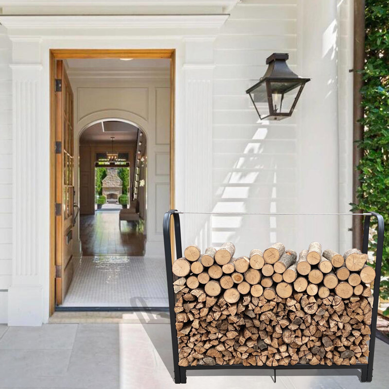 Support de rangement en bois de chauffage robuste en métal noir mat pour l'intérieur et l'extérieur