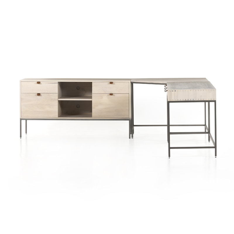 Solid Wood Modular L-Shaped Writing Desk, Dove Poplar