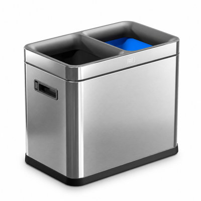 Poubelle Home Zone Living à double compartiment de 30 litres, en acier inoxydable, mince et à ouverture supérieure