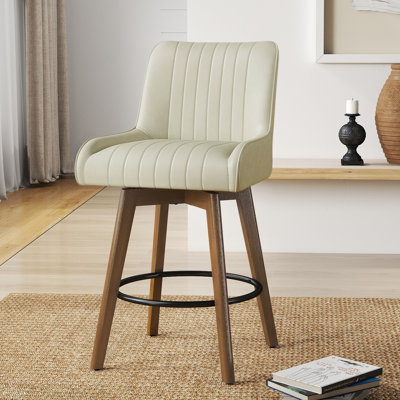 Tabouret tournant 26 "avec siège à ressorts ensachés et base en bois massif
