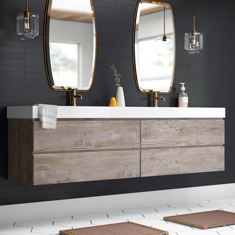 Royka 79.125'' Double Bathroom Vanity with Acrylic Top, Natural