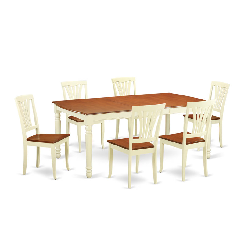 L'ensemble de table de cuisine 5 pièces pour 4 personnes comprend une table de salle à manger rectangulaire avec rallonge papillon et 4 chaises de salle à manger, 42 po x 78 po, babeurre et cerise