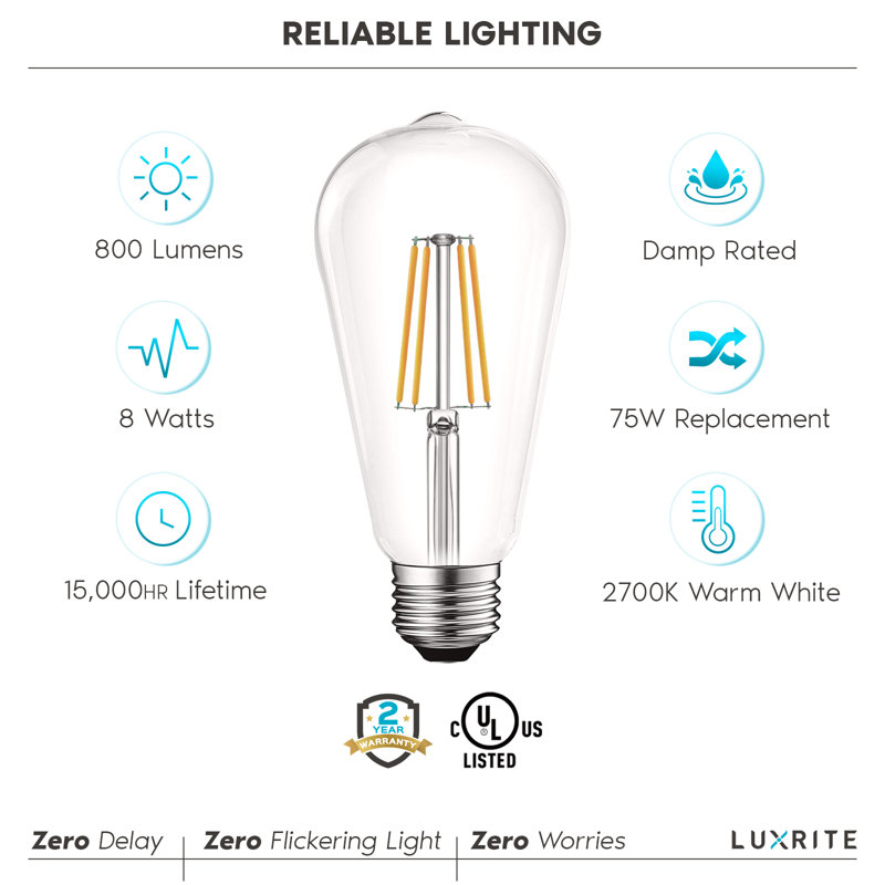 8 Watt (75 Watt Equivalent), ST19 LED, Dimmable Light Bulb, E26/Medium (Standard) Base, 2700K