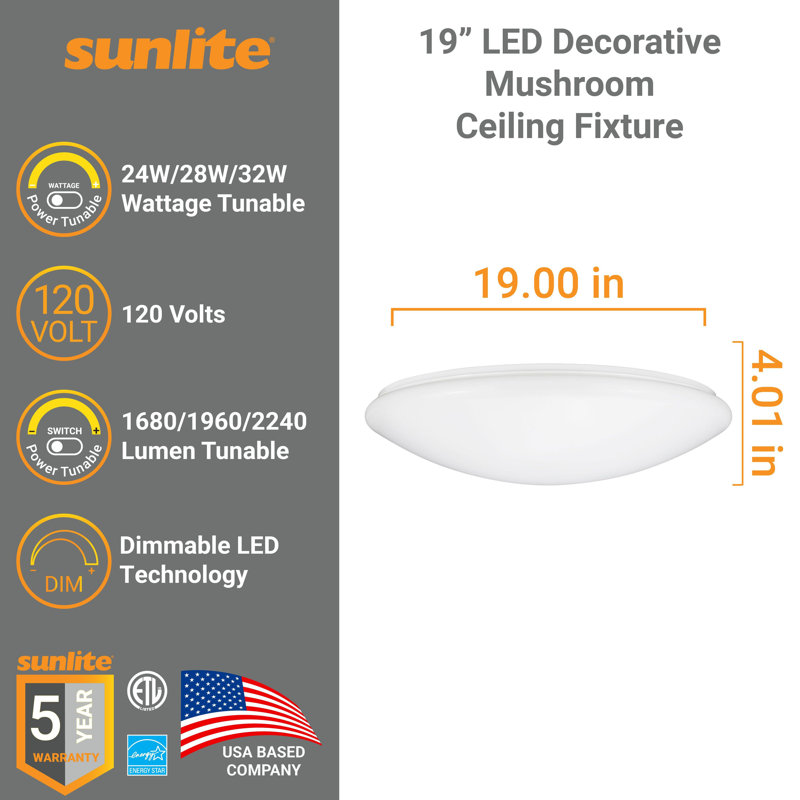 Gulfam LED Flush Mount, 5000K, 4" H x 19" W