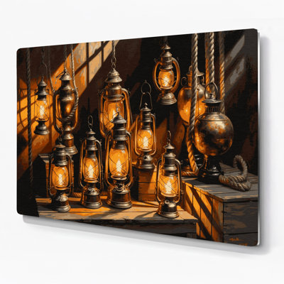 Nautical Ships lanterns Brown Metal Wall Art