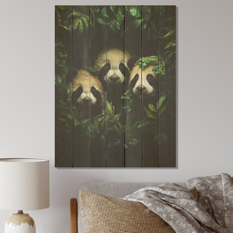 Pandas Play IV - Animal panda sur bois, H 40 po x l 30 po
