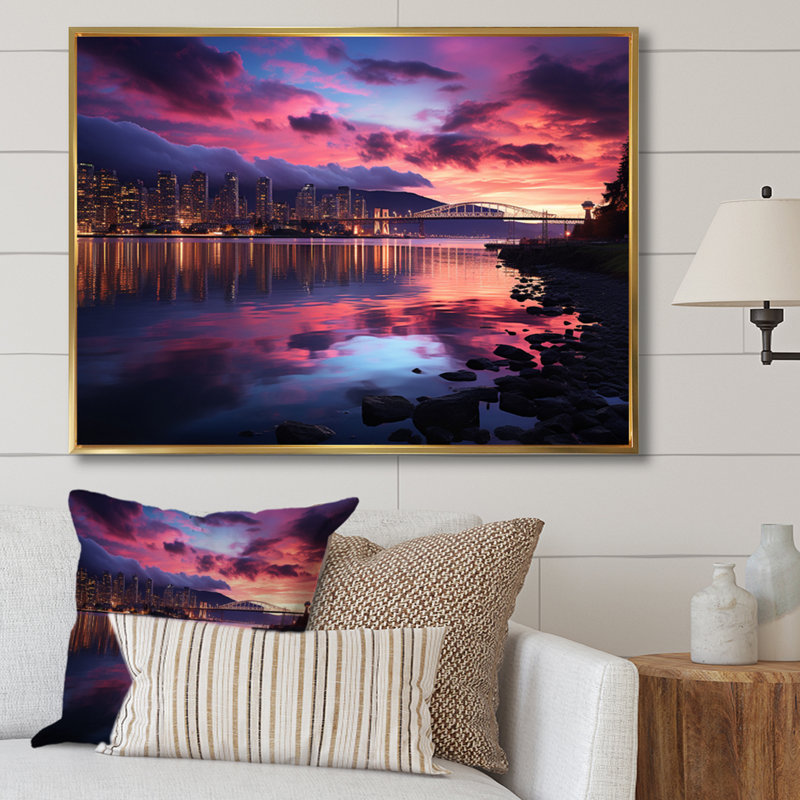 «Canada Vancouver Twilight», reproduction sur toile, H 24 po x l 32 po x P 1 po, Cadre flottant doré